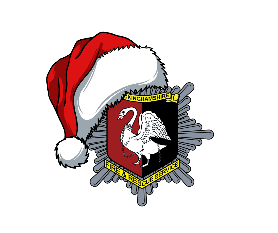 Christmas hat on bucks fire crest logo.