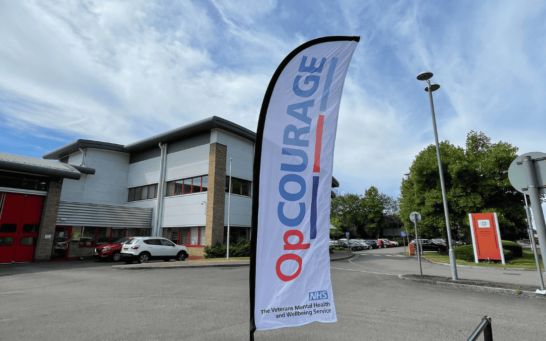 Ops Courage flag outside Bucks Fire HQ in Aylesbury