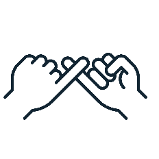 Line drawing of two hands making a "pinky promise" gesture, with pinky fingers interlocked. The image symbolizes trust, commitment, or a personal promise between two individuals. No text or background elements are present.