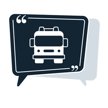 Fire Engine icon inside a speech bubble with quotation marks.